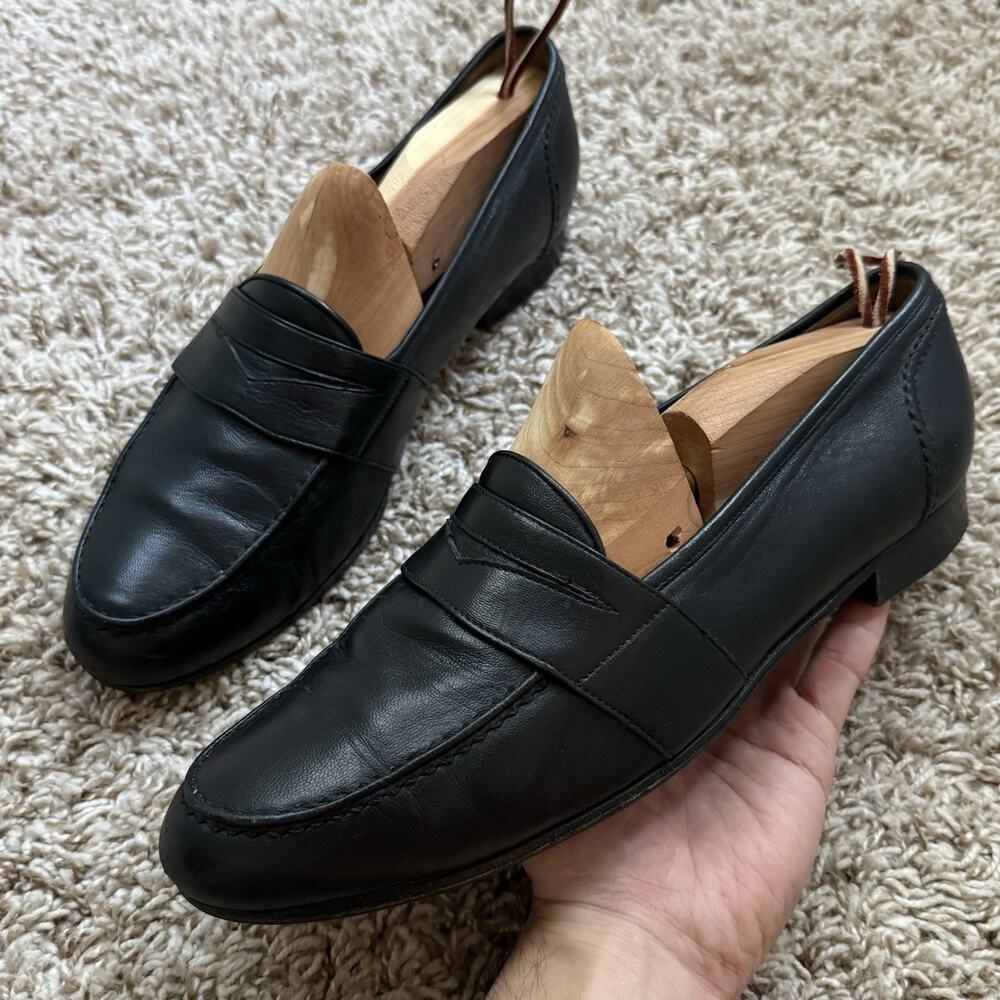 Vintage Polo Ralph Lauren Made In Italy Black Leather Loafers Slip On Size 9.5 D